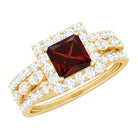 Genuine Princess Cut Garnet 3 Piece Bridal Ring Set with Moissanite AAA - Rosec Jewels
