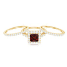 Genuine Princess Cut Garnet 3 Piece Bridal Ring Set with Moissanite AAA - Rosec Jewels