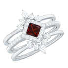 Natural Garnet Diamond 3 Piece Bridal Ring Set AAA - Rosec Jewels