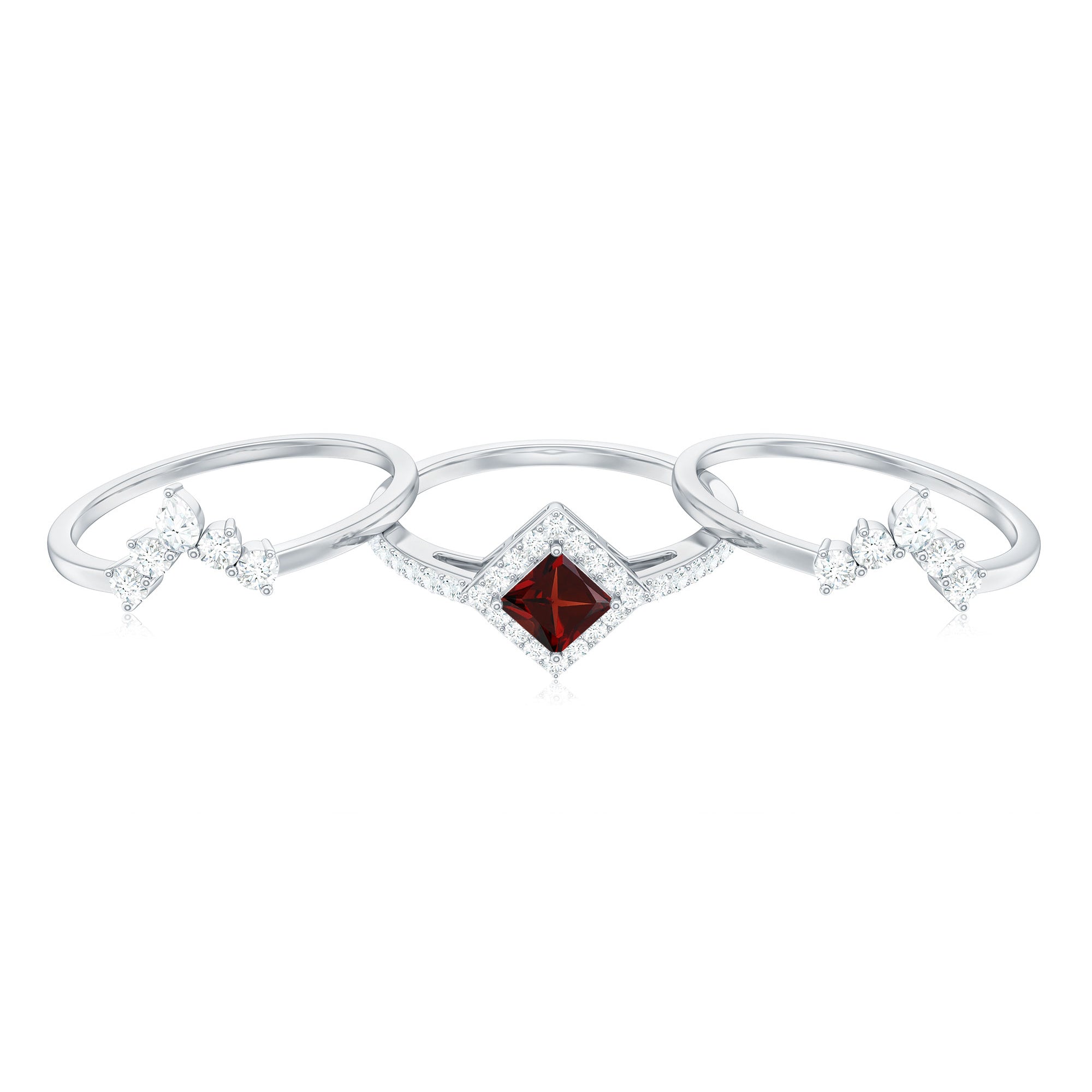 Natural Garnet Diamond 3 Piece Bridal Ring Set AAA - Rosec Jewels