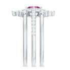 Real Pink tourmaline and Moissanite Trio Wedding Ring Set AAA - Rosec Jewels