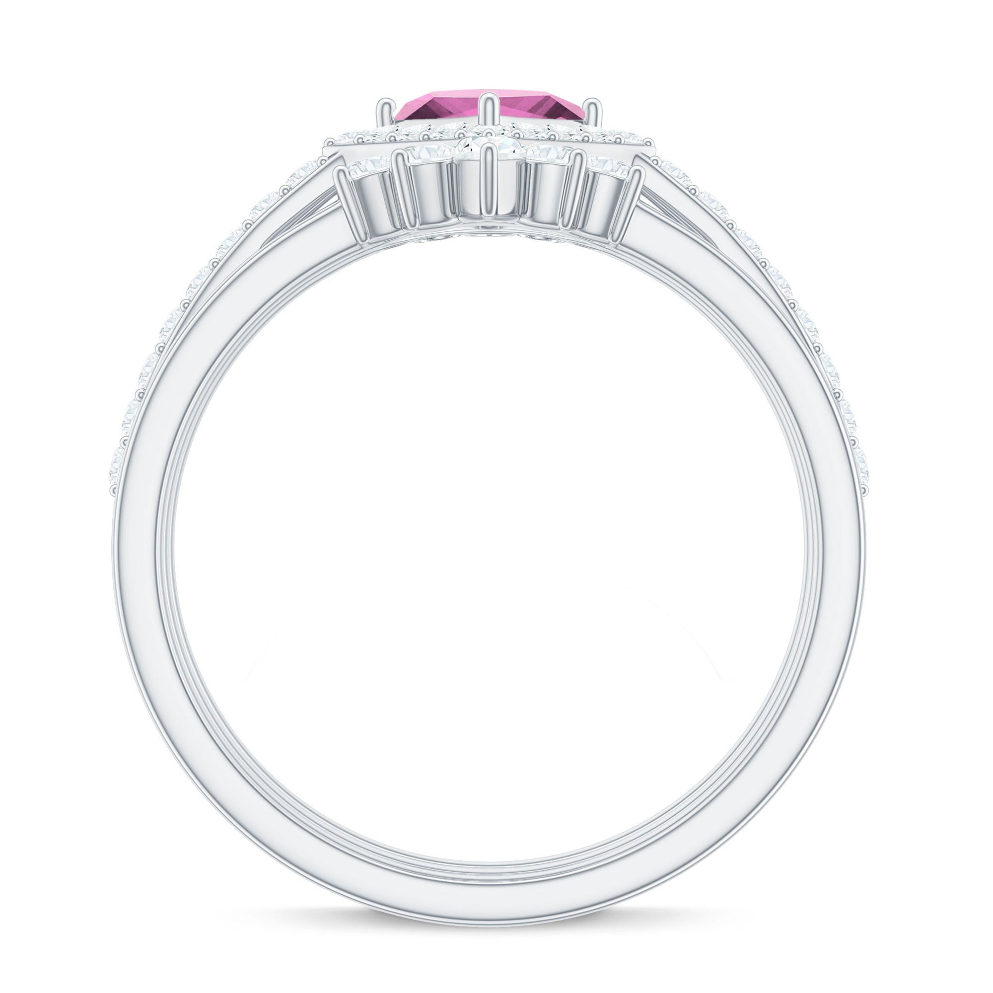 Real Pink tourmaline and Moissanite Trio Wedding Ring Set AAA - Rosec Jewels