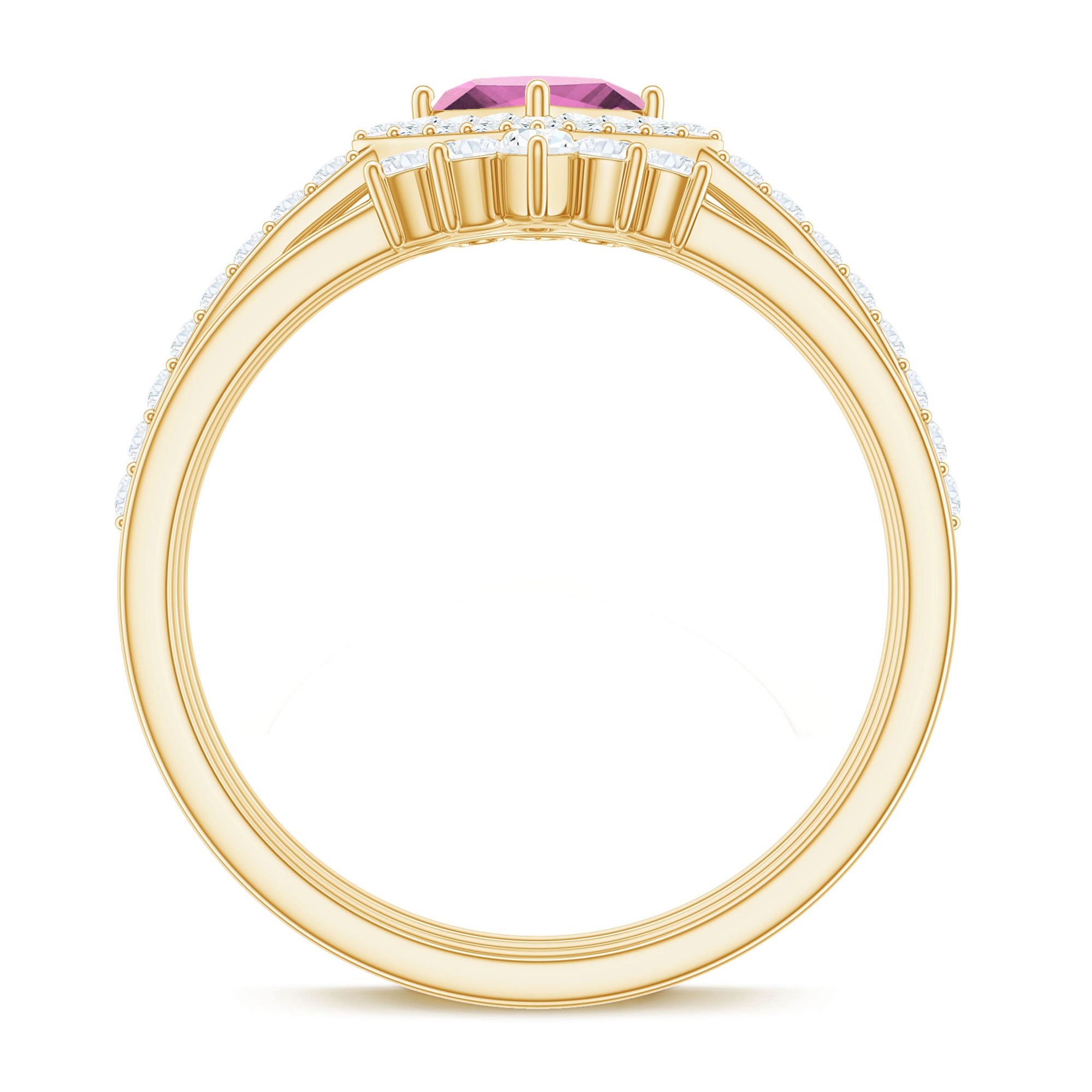 Real Pink tourmaline and Moissanite Trio Wedding Ring Set AAA - Rosec Jewels