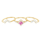 Real Pink tourmaline and Moissanite Trio Wedding Ring Set AAA - Rosec Jewels