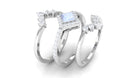Natural Moonstone and Moissanite Trio Wedding Ring Set AAA - Rosec Jewels