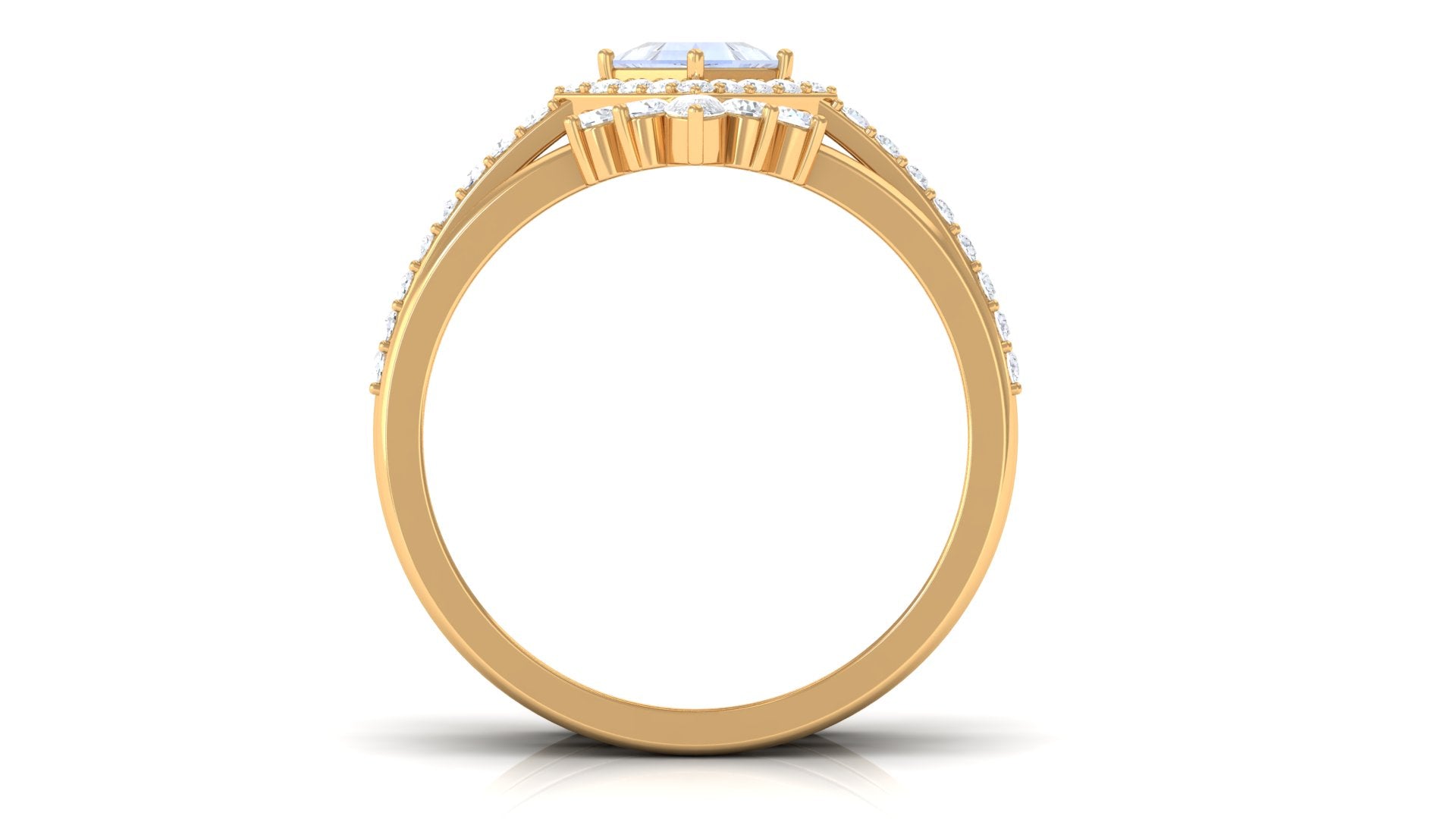 Natural Moonstone and Moissanite Trio Wedding Ring Set AAA - Rosec Jewels