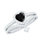 Rosec Jewels-Created Black Diamond Heart Engagement Ring Set with Diamond