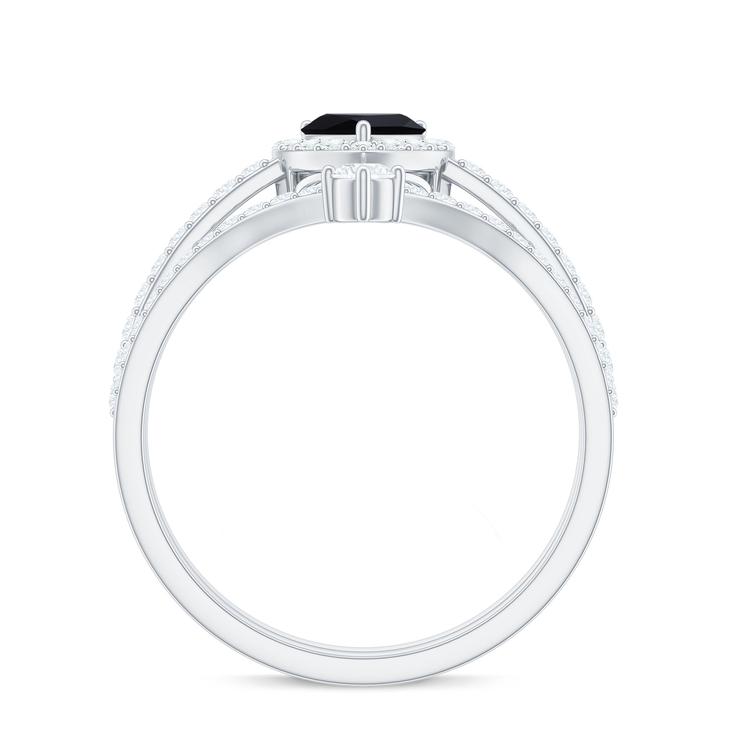Rosec Jewels-Created Black Diamond Heart Engagement Ring Set with Diamond
