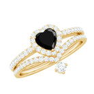 Rosec Jewels-Created Black Diamond Heart Engagement Ring Set with Diamond