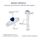 Real Heart Shape Blue Sapphire and Diamond Halo Wedding Ring Set AAA - Rosec Jewels