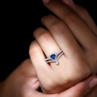 Real Heart Shape Blue Sapphire and Diamond Halo Wedding Ring Set AAA - Rosec Jewels