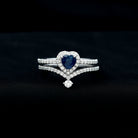 Real Heart Shape Blue Sapphire and Diamond Halo Wedding Ring Set AAA - Rosec Jewels