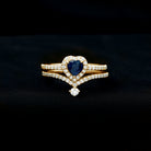 Real Heart Shape Blue Sapphire and Diamond Halo Wedding Ring Set AAA - Rosec Jewels