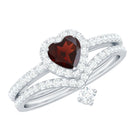 Natural Garnet Diamond Heart Engagement Ring Wedding Band Set AAA - Rosec Jewels