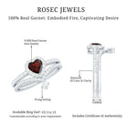 Natural Garnet Diamond Heart Engagement Ring Wedding Band Set AAA - Rosec Jewels