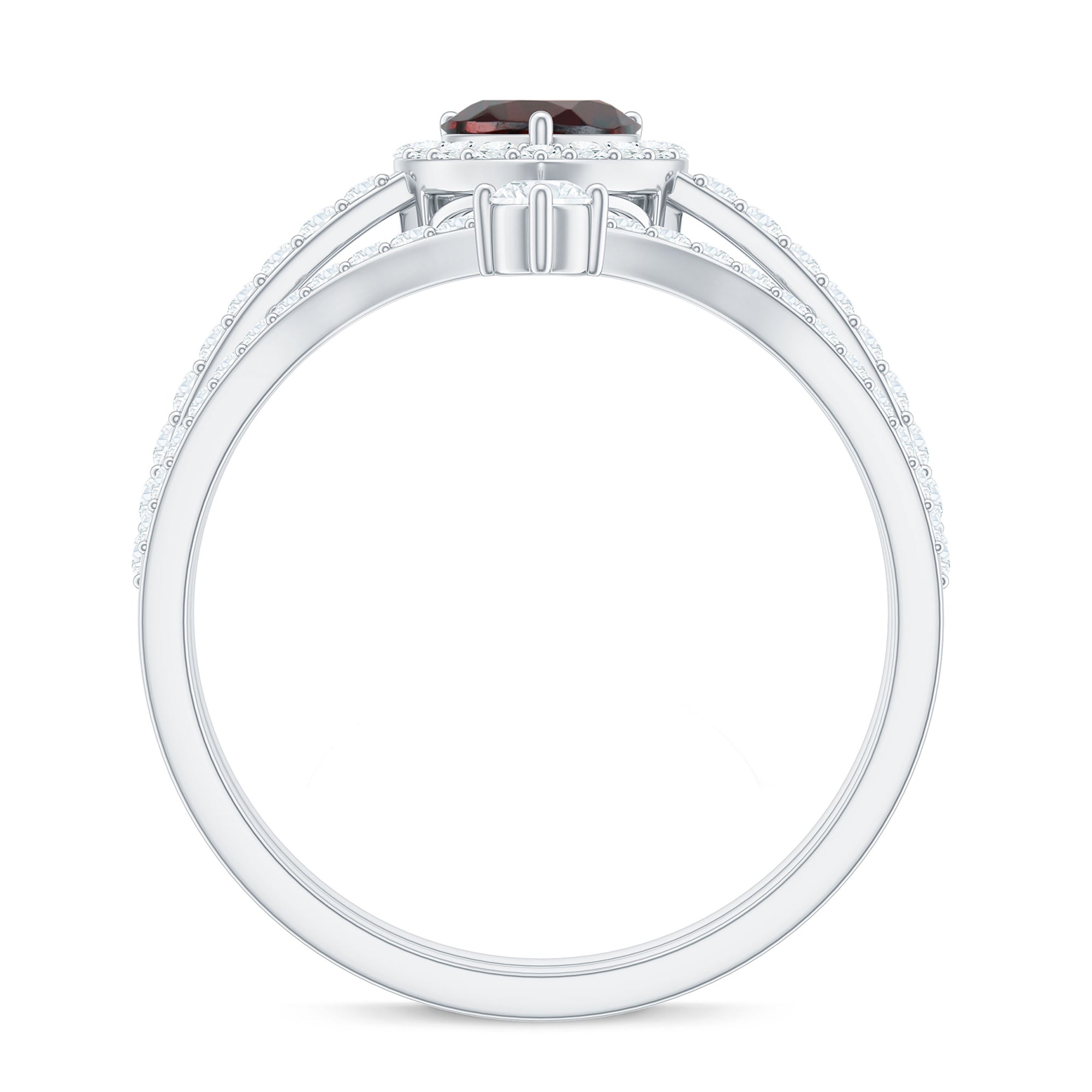 Natural Garnet Diamond Heart Engagement Ring Wedding Band Set AAA - Rosec Jewels