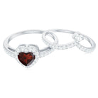Natural Garnet Diamond Heart Engagement Ring Wedding Band Set AAA - Rosec Jewels
