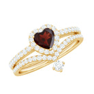 Natural Garnet Diamond Heart Engagement Ring Wedding Band Set AAA - Rosec Jewels