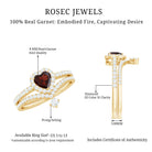 Natural Garnet Diamond Heart Engagement Ring Wedding Band Set AAA - Rosec Jewels