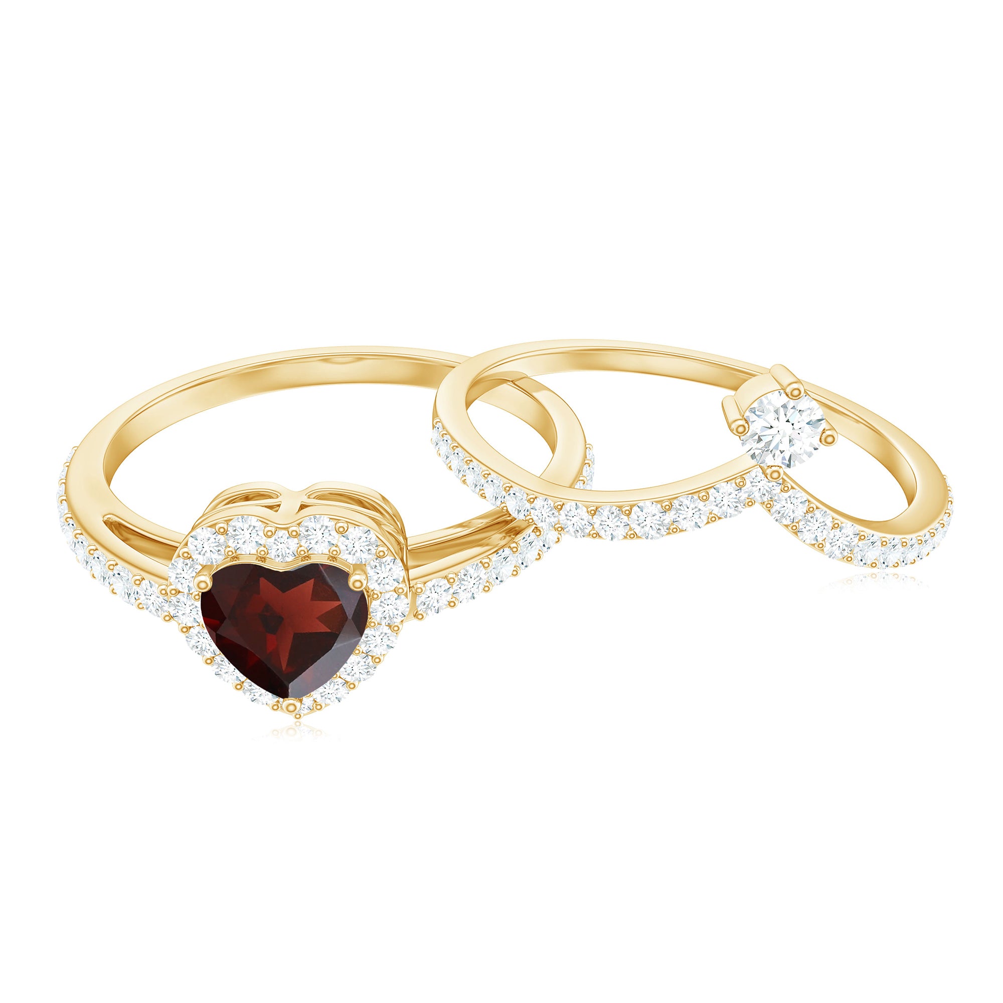 Natural Garnet Diamond Heart Engagement Ring Wedding Band Set AAA - Rosec Jewels