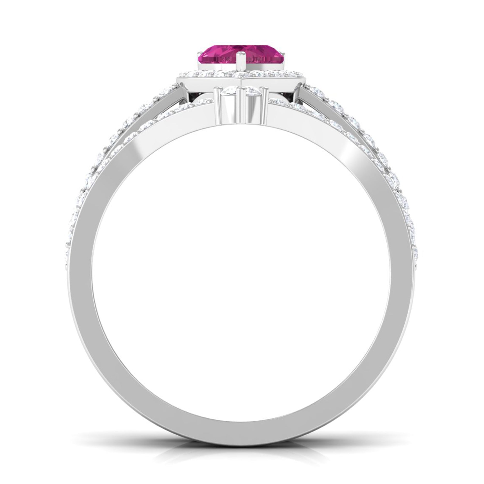 Genuine Pink Tourmaline Ring Set with Moissanite AAA - Rosec Jewels