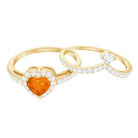Heart Shape Fire Opal Ring Set with Moissanite AAA - Rosec Jewels