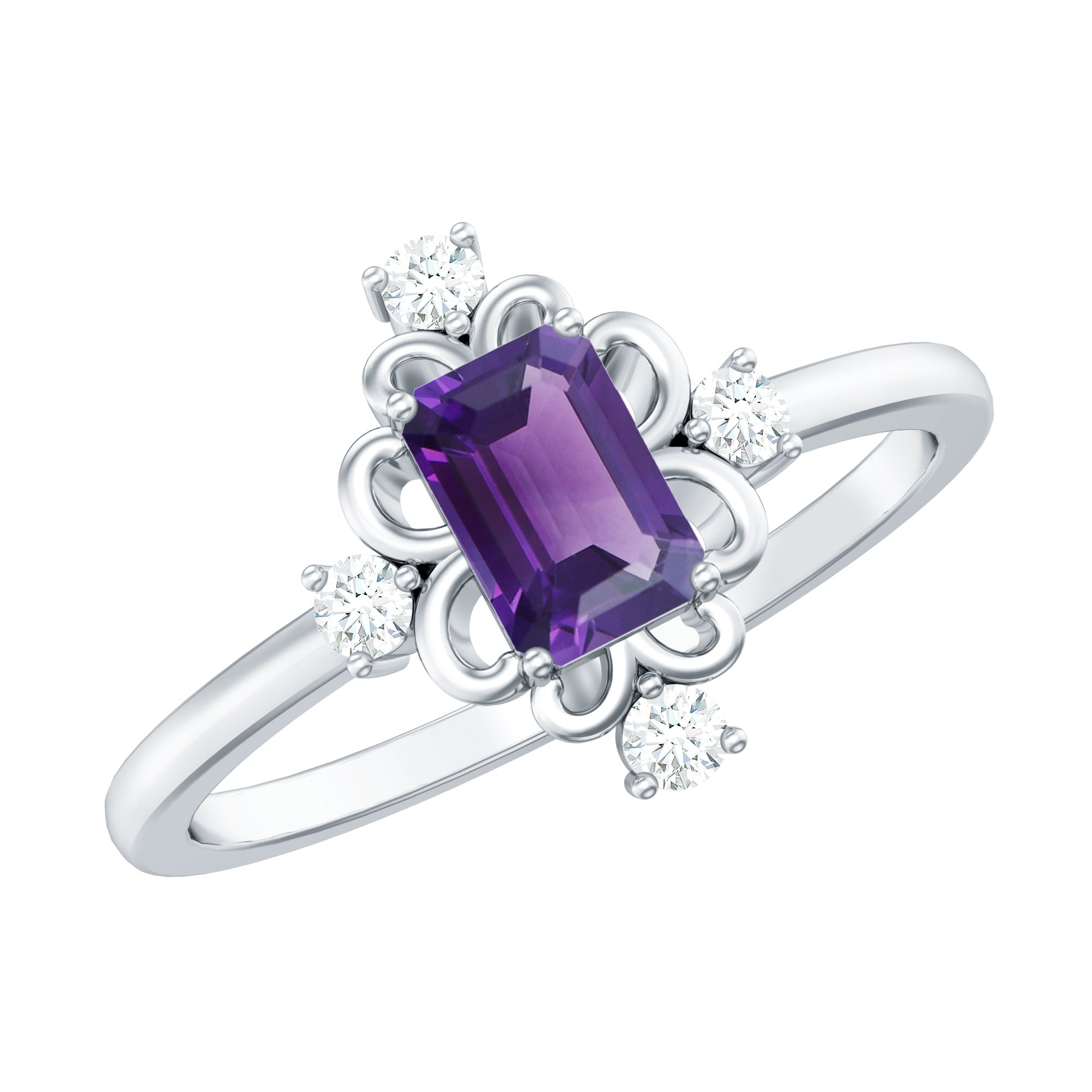 Vintage Inspired Amethyst Solitaire Ring with Diamond
