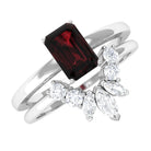 Genuine Garnet Diamond Emerald Cut Engagement Ring with Wedding Band AAA - Rosec Jewels