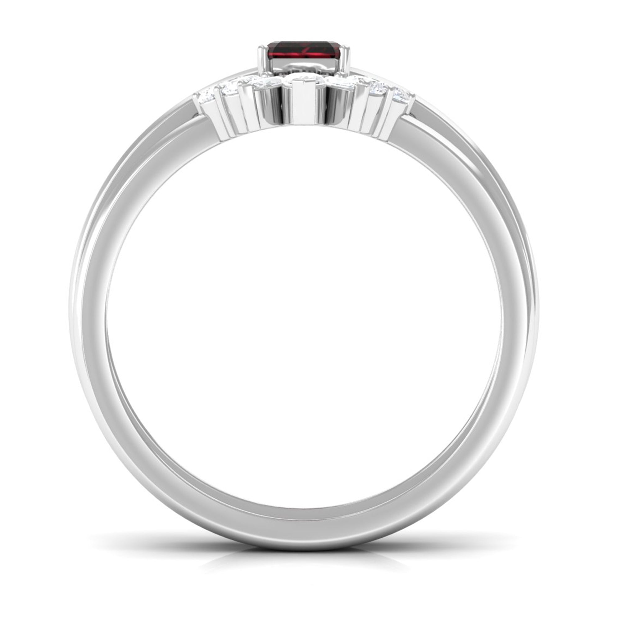 Genuine Garnet Diamond Emerald Cut Engagement Ring with Wedding Band AAA - Rosec Jewels