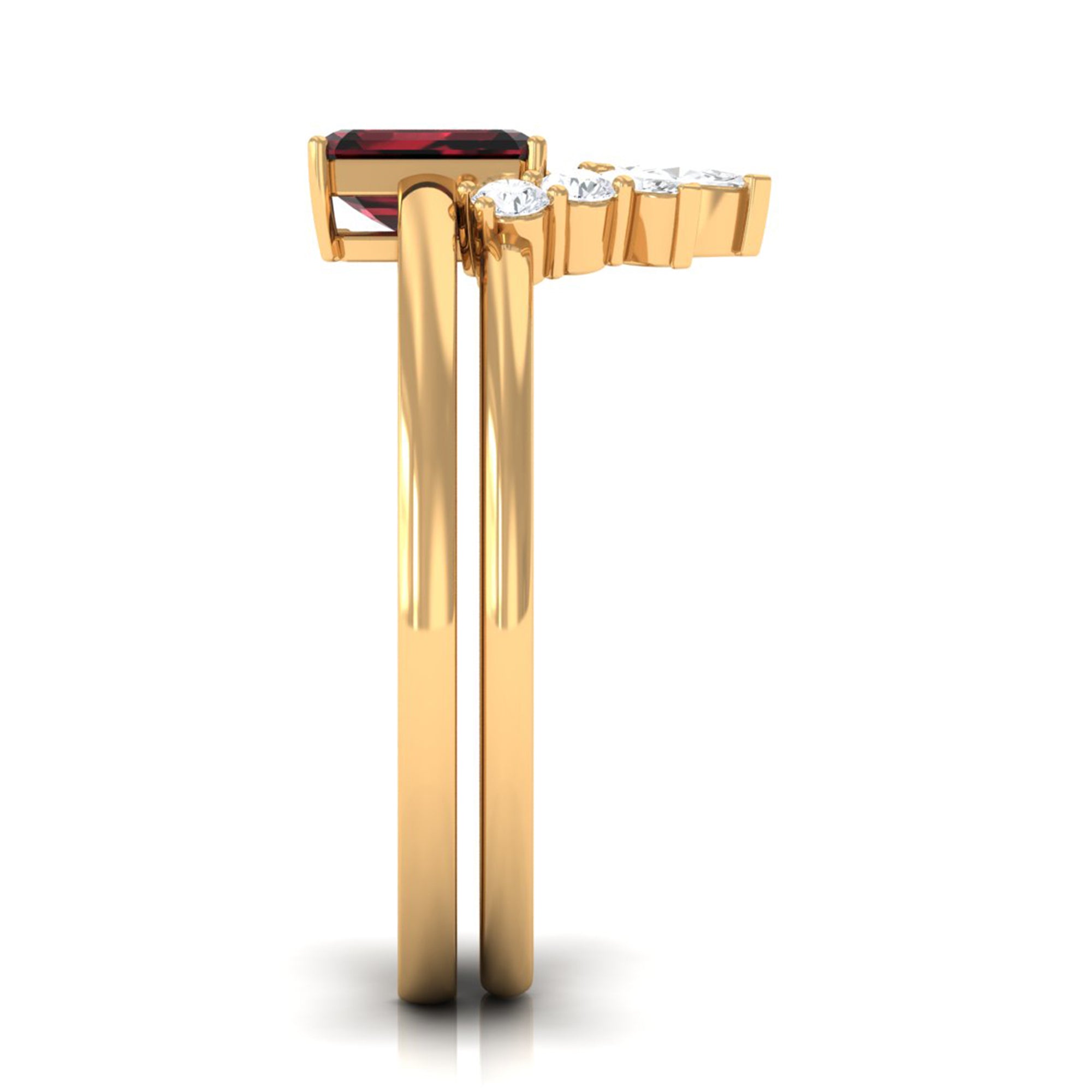 Genuine Garnet Diamond Emerald Cut Engagement Ring with Wedding Band AAA - Rosec Jewels