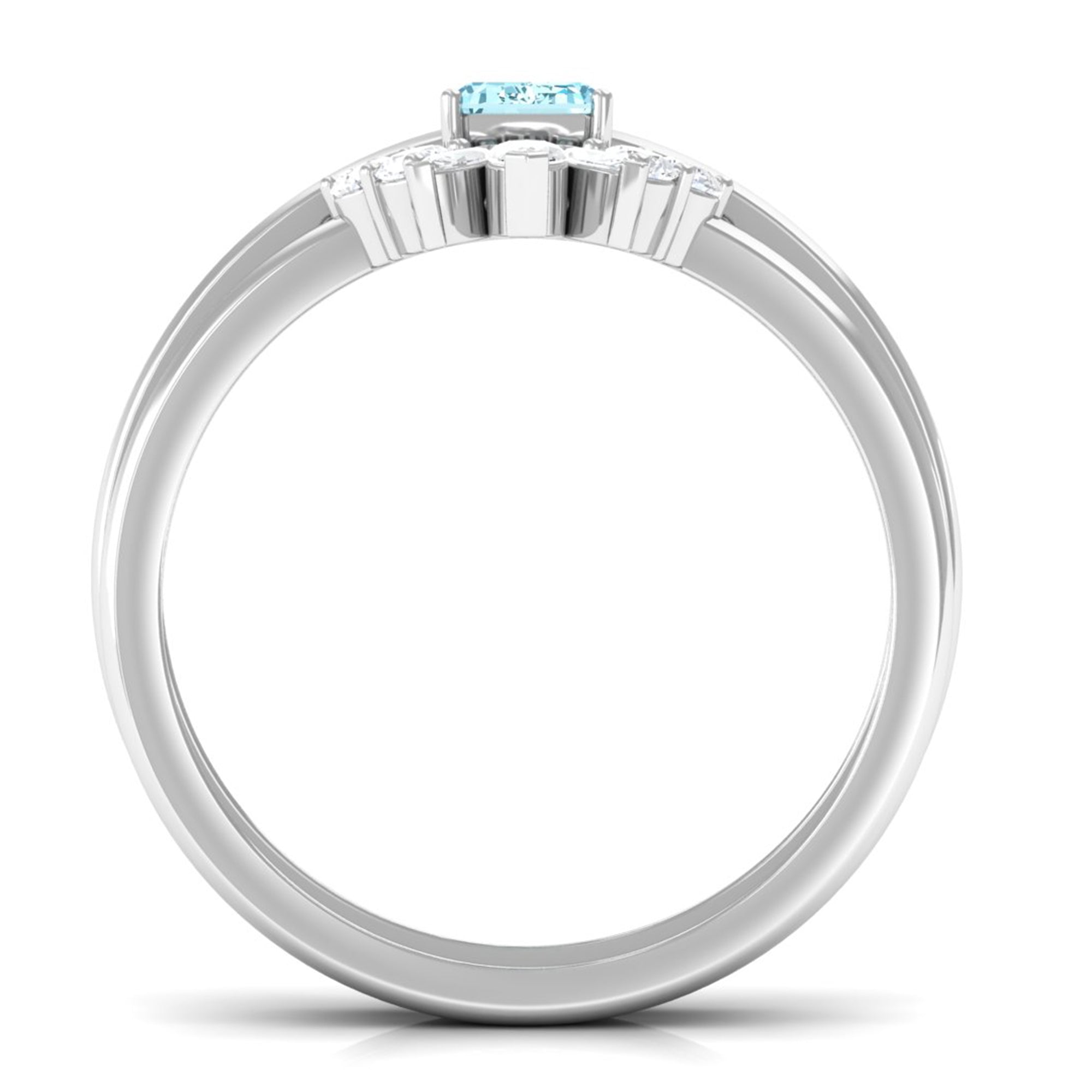 Natural Emerald Cut Aquamarine Engagement Ring with Diamond Wedding Band AAA - Rosec Jewels