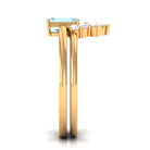 Natural Emerald Cut Aquamarine Engagement Ring with Diamond Wedding Band AAA - Rosec Jewels