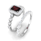 Vintage Looking Garnet Diamond Emerald Cut Wedding Bridal Ring Set AAA - Rosec Jewels