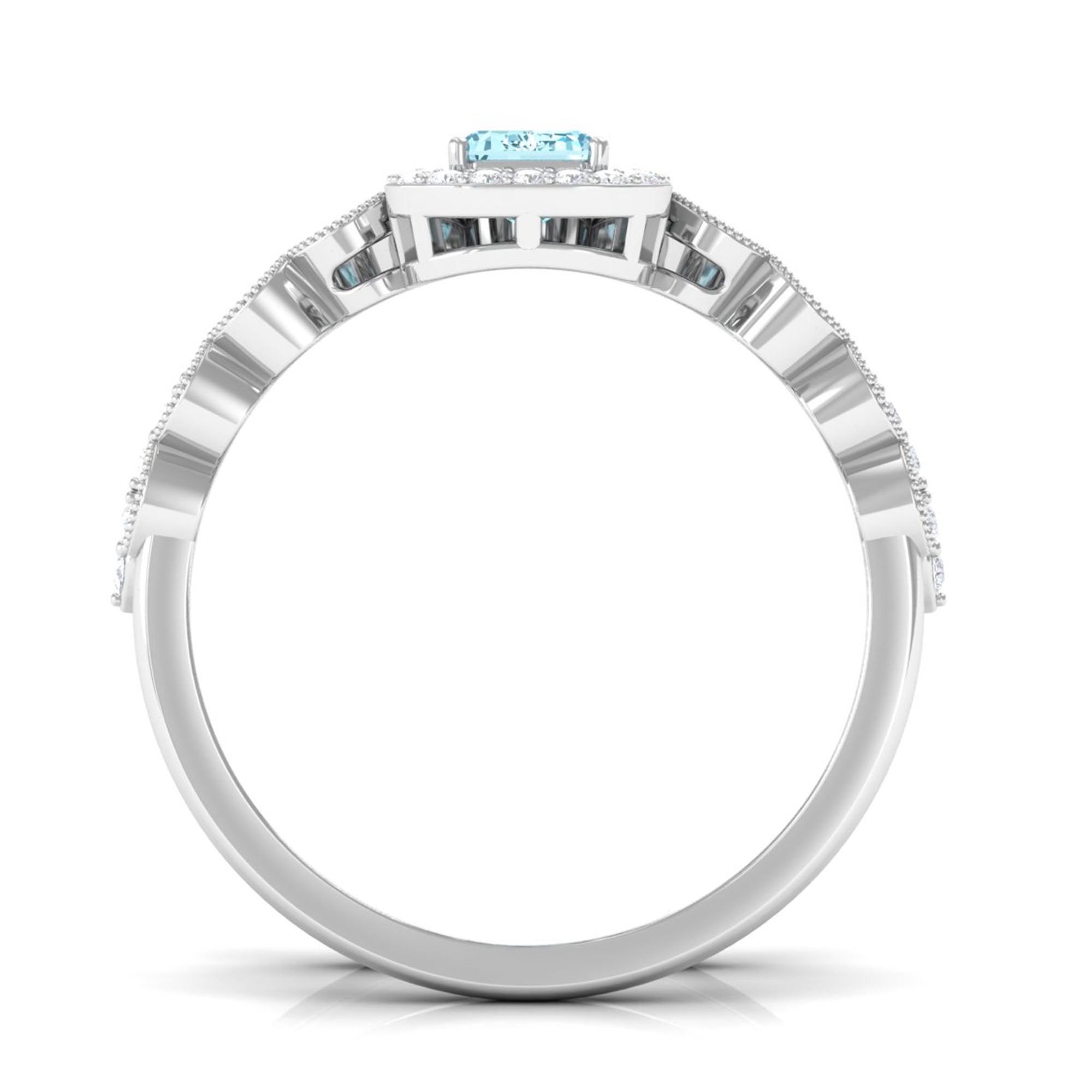 Certified 0.6 Carat Emerald Cut Aquamarine and Diamond Designer Ring Set AAA - Rosec Jewels
