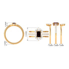 Natural Emerald Cut Garnet Diamond Trio Wedding Ring Set AAA - Rosec Jewels