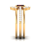 Natural Emerald Cut Garnet Diamond Trio Wedding Ring Set AAA - Rosec Jewels