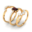 Natural Emerald Cut Garnet Diamond Trio Wedding Ring Set AAA - Rosec Jewels