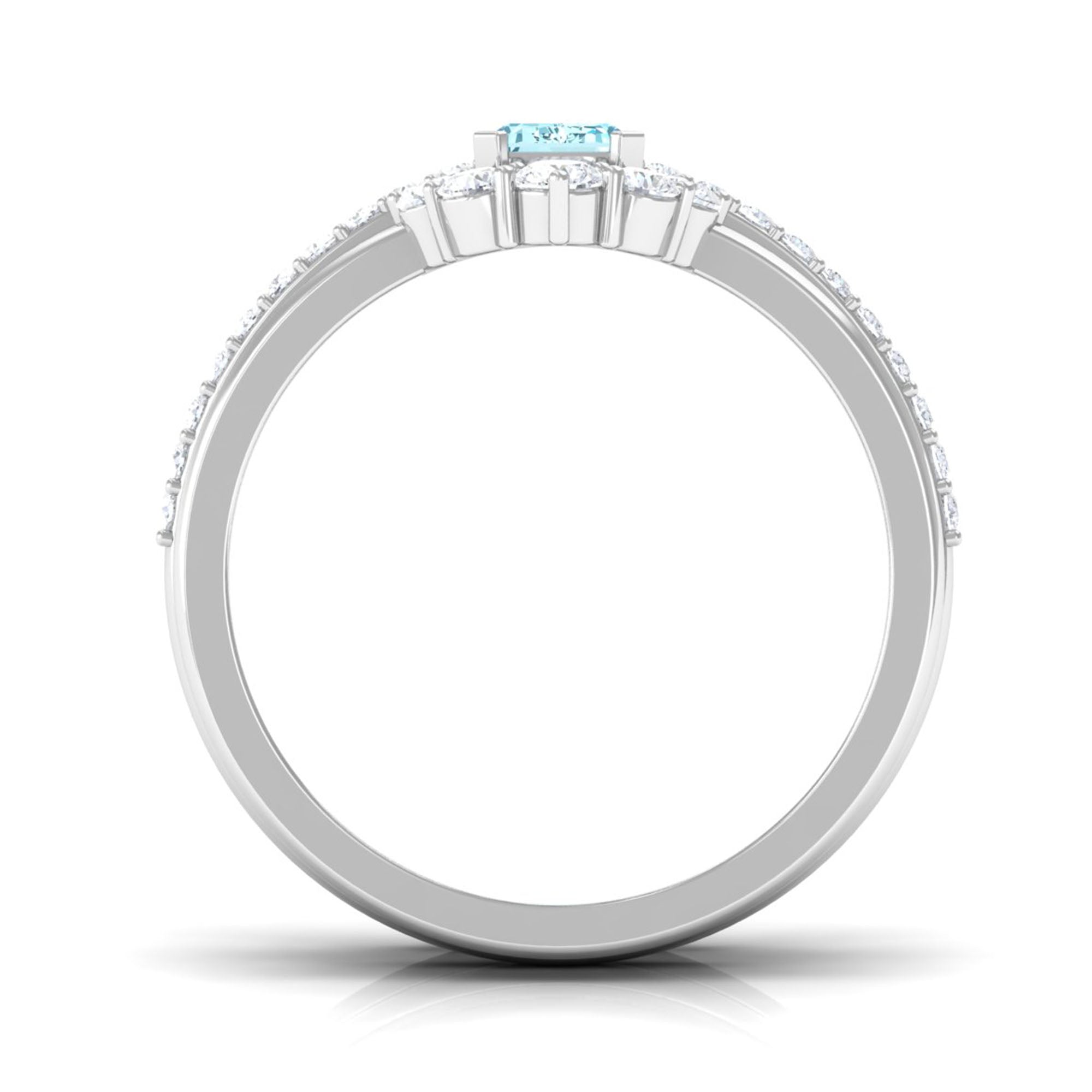 Certified Emerald Cut Real Aquamarine Trio Wedding Ring Set with Diamond AAA - Rosec Jewels