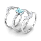 Certified Emerald Cut Real Aquamarine Trio Wedding Ring Set with Diamond AAA - Rosec Jewels
