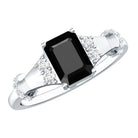 Emerald Cut Black Onyx Engagement Ring with Diamond AAA - Rosec Jewels