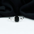 Emerald Cut Black Onyx Engagement Ring with Diamond AAA - Rosec Jewels