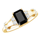Emerald Cut Black Onyx Engagement Ring with Diamond AAA - Rosec Jewels