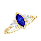 Vintage Style 0.7 Carat Lab Grown Blue Sapphire Marquise Engagement Ring with Diamond Trio AAAA - Rosec Jewels