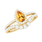 Natural Citrine Teardrop Engagement Ring with Wedding Band AAA - Rosec Jewels