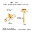 Natural Citrine Teardrop Engagement Ring with Wedding Band AAA - Rosec Jewels