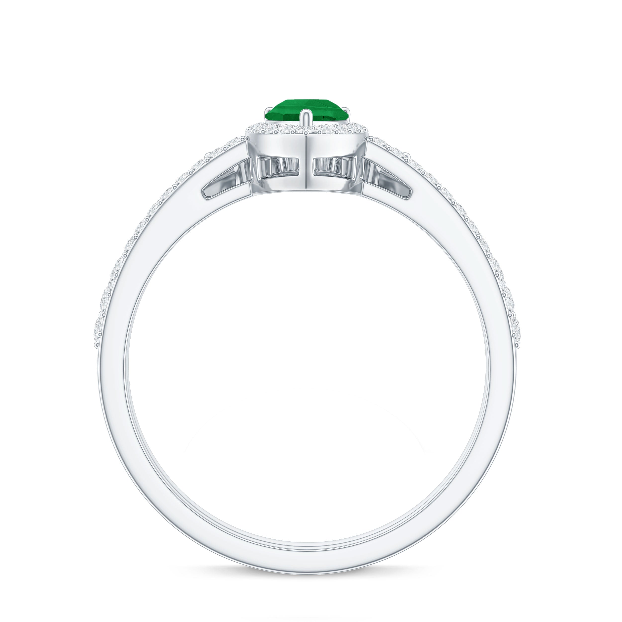 Natural Emerald Diamond Pear Shaped Engagement Wedding Ring Set of 2 AAA - Rosec Jewels