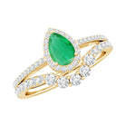 Natural Emerald Diamond Pear Shaped Engagement Wedding Ring Set of 2 AAA - Rosec Jewels