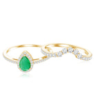 Natural Emerald Diamond Pear Shaped Engagement Wedding Ring Set of 2 AAA - Rosec Jewels