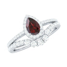 Natural 5X7mm Pear Shape Garnet Diamond Wedding Engagement Ring Set AAA - Rosec Jewels