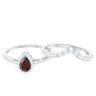 Natural 5X7mm Pear Shape Garnet Diamond Wedding Engagement Ring Set AAA - Rosec Jewels